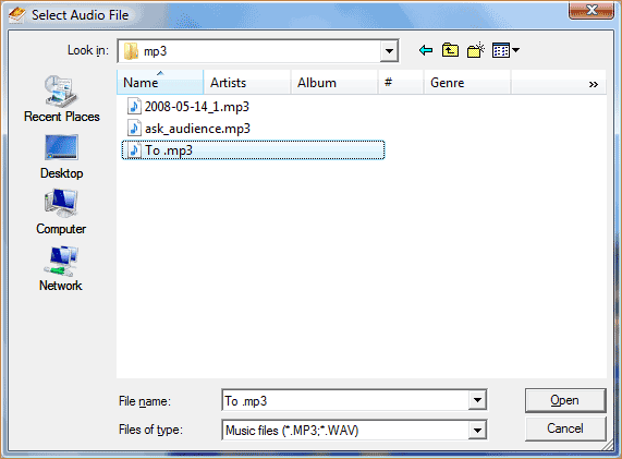 select audio file